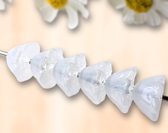 20 glass lotus pod flower beads in translucent white, 10.5x6.5 mm, waterlily beads for nature inspired jewelry and crafts (A0005)