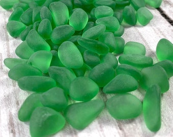Green sea glass stones for sea glass art, tumbled glass pebbles for vase filler, matte glass rocks, glass for crafting, approx. 4 oz / 112 g