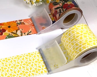 Floral packing tape with dispenser, printed light-duty self-adhesive tape for boxes, mixed florals or daisy print for small business, 1 roll