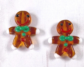 Glass gingerbread man lampwork bead, large lampwork focal beads for crafting, holiday craft beads, unique glass beads, 26mm, 2 or 10 pcs