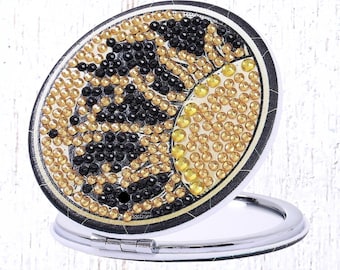 Diamond painting kit, diamond art compact mirror, mandala diamond dots art kit, celestial sun diamond painting pattern, DIY purse accessory