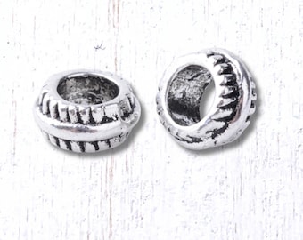 Metal rondelle spacer beads, 7x3.5mm flat round beads with 4mm hole, antique silver colored metal layering beads for jewelry making, 100 pcs