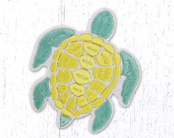 Sea turtle patch, 75x64mm/2.9x2.5" iron-on embroidered applique, embellishment for clothing