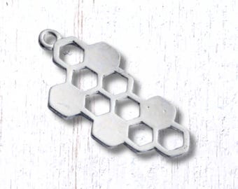 10 honeycomb charms, 32.5x17 mm antique silver charms for nature inspired keychains and jewelry (G0224)