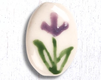 Porcelain beads with flowers, 4 pcs, 19.5x14.5 mm hand-painted oval floral focal beads for beading crafts, 1.4mm hole (C0125)