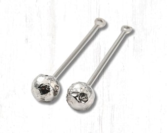 Set of 10 beadable pendant bars, 28mm pins with hammered metal end, add a bead DIY charms, ball head pins for earrings (D0164)