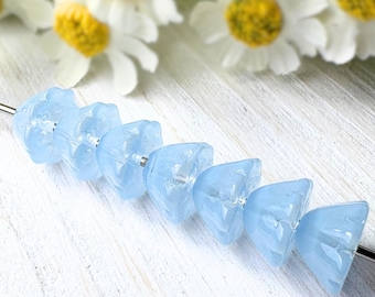 20 glass lotus pod flower beads in soft blue, 10.5x6.5 mm, waterlily beads for nature inspired jewelry and crafts (A0005)