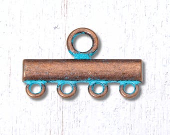 10 antique copper multistrand connector links, 23.5x14.5 mm 4 hole chandelier links with blue patina (G0226)