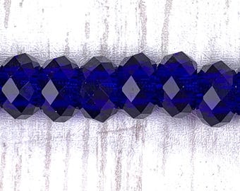 Large hole blue glass faceted beads, cobalt blue faceted no metal core for DIY fairy wand or garden stake, European glass sparkly beads 10pc