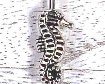 Metal seahorse spacer beads for jewelry, 20 pcs small ocean theme animal alloy beads for earrings, antique silver 14.5x7 mm, 1.5mm hole