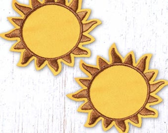2 radiating sun appliques, 75mm/2.9 in. polyester sew-on embellishments for crafts