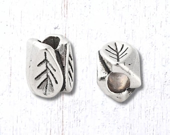 Metal leaf spacer beads, 20 pcs, 7x5mm, 2.5mm hole, tiny antique silver 4-sided leaf beads for jewelry, nesting spacer beads