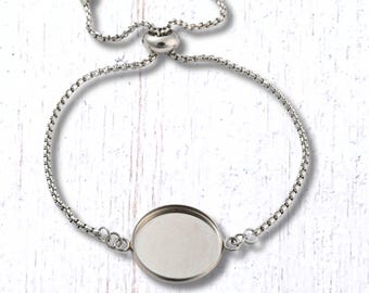 2 bracelet blanks for jewelry making, DIY slider style bracelet making kit w/ glass cabochons, 20mm bracelet base settings (B0090)