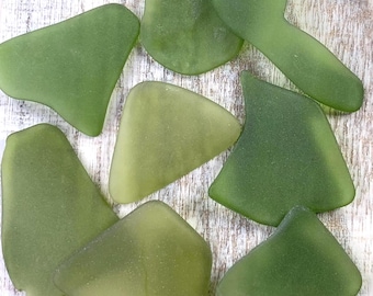 10 pieces machine tumbled sea glass for jewelry, 1 - 1.5" irregular curved shapes, recycled frosted glass for crafts, sea glass art, mosaics