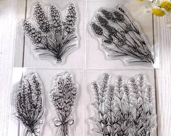 Floral stamp set, 5 silicone floral bundle stamps, lavender and other wildflower bouquets, for scrapbooking, planner, junk journal, cards