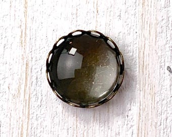 10 sets round scalloped edge cabochon trays with cabochons, 13mm antique bronze bezels for DIY jewelry, stud earrings