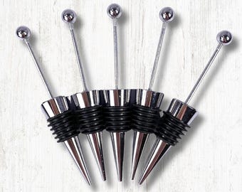 5 beadable bottle stopper blanks, DIY beadable alloy wine bottle topper, barware gift for wine lover, gift making supplies (C0158)