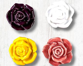 2 garden stake toppers, porcelain rose drawer knobs/pulls, for DIY fairy garden wand, 4 color choices