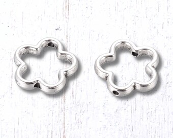 Alloy bead frames, flower shaped silver bead frames fit 6-7mm beads, floral beads with 1.5mm hole, unique jewelry findings, 14mm, 20 pcs