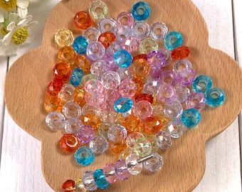 100 faceted glass beads for beadable pens, mixed colors small 7.5x4.5mm glass spacer beads with 3mm hole, big hole beads for beadable blanks