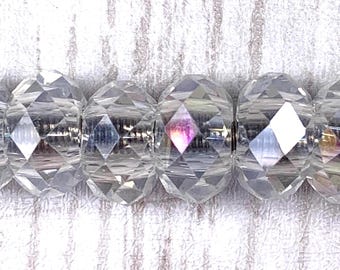 Large hole clear glass faceted beads no metal core, with or without AB finish for fairy garden stakes, European glass sparkly beads, 10 pc