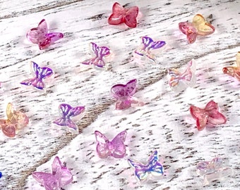 Mini butterflies for crafts, tiny 7mm glass butterfly 3D cabochons, assorted electroplated colors, micro butterflies for fairy garden, 25 pc