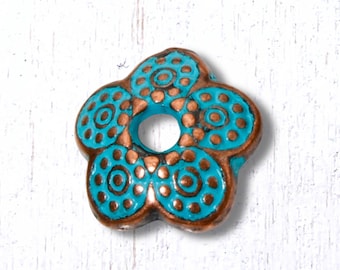 Copper with patina flower bead caps, 100 pcs, 8.5x8.5mm alloy caps, 1.6mm hole, beading accents (G0223)