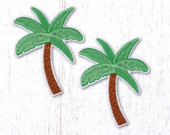 Palm tree patch, 2 pcs, 70x53mm/2.7x2" iron-on beach motif embroidered appliques, embellishments for clothing