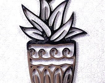 Set of 10 stainless steel potted plant charms for jewelry making, 31x22mm pendant, cute plant charms for resin work, keychains, and earrings