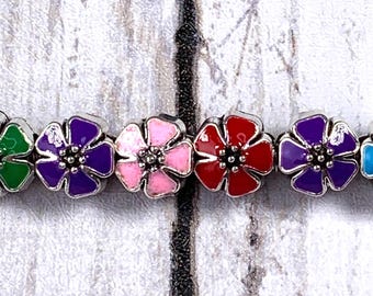 Large hole metal flower beads, alloy assorted color mix enamel floral bead for DIY fairy wand or garden stake, European spacer beads, 20 pcs