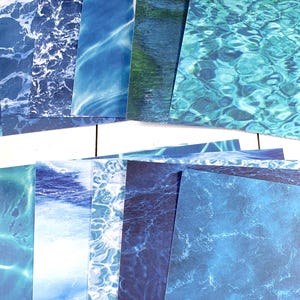 Water scrapbook paper bundle, realistic water ripple, foam, textures, background paper for junk journals, cards, 12 designs, 24 6x6&quot; sheets