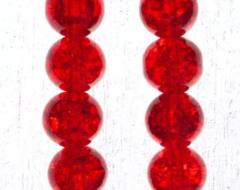 75 pcs crackle glass beads in cherry red, 10 mm, 1.4 mm hole, round sparkly beads