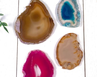 Dyed agate slice pendants, approx. 100g/3.5oz random assorted mix grab bag, polished agate slices with one hole (C0113)