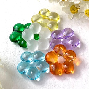 5 glass flower beads, big ~25mm/1&quot; puffy flower pendants for necklaces, floral focal bead for earrings, 5-petal flower charm, connector link
