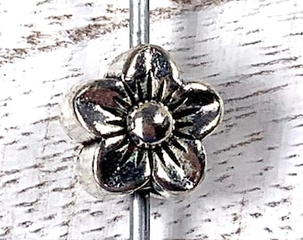 Metal flower spacer beads, alloy nature beads for jewelry, floral beads for bracelets, antique silver spacers 11.5x9 mm, 2.5mm hole, 10 pcs