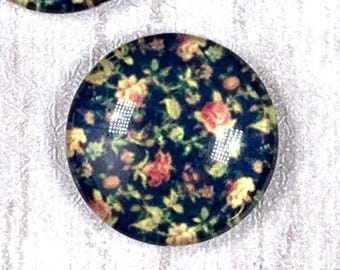 Floral printed glass cabochons for jewelry, 20 pcs, 18mm round flower print flat back cabochons for earrings, pretty glass accents (B0091)
