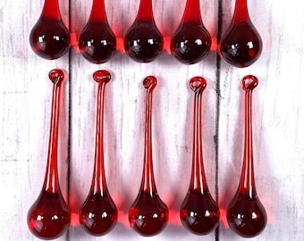 Red crystal ornaments, +/- 100mm/3.9 in glass raindrops for chandeliers, holiday home and tree decor (J0272/274)