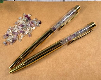 Set of 2 quartz chip ballpoint pens, frosted glass filled pen for nurses, beach wedding guest book pen, gift for coworker, teacher or writer