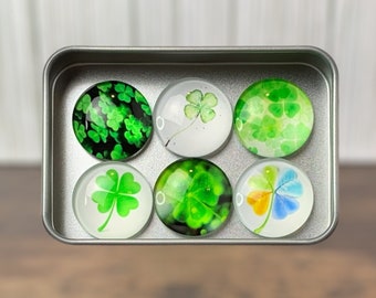 Cloverleaf design assorted glass magnets for board, shamrock St. Patrick's Day magnets for locker, four-leaf clover lucky gift for coworker