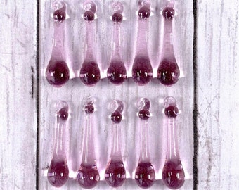 Pink glass drops pendants for necklaces, teardrop pendant for raindrop earrings, water droplet jewelry, chandelier crystals, 50 mm set of 10