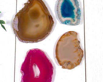 Dyed agate slice pendants, approx. 100g/3.5oz random assorted mix grab bag, polished agate slices with one hole (C0113)