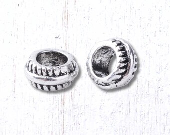 100 metal rondelle spacer beads, 7x3.5mm flat round w/ 4mm hole, antique silver alloy layering beads for jewelry (M0334/3)