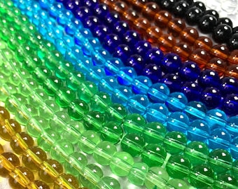 Transparent glass beads for jewelry, 40 or 50 pcs, 8mm glass round beads, bracelet making supplies, pretty beads for crafts (A0010/0014)