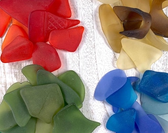 10 pieces machine tumbled sea glass for jewelry, 1 - 1.5" irregular curved shapes, recycled frosted glass for sea glass art, mosaics (F0216)