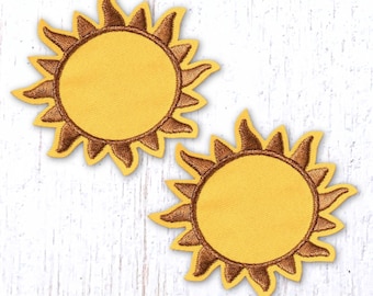 2 radiating sun appliques, 75mm/2.9 in. polyester sew-on embellishments for crafts