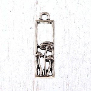 10 rectangular mushroom charms, 26.5x7.8 mm antique silver slim open frame charms for keychains and jewelry (G0217)