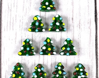 Glass Christmas tree lampwork bead, lampwork focal beads for crafting, holiday craft beads, unique glass beads for jewelry, 17mm, 10 beads