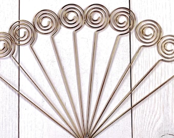 Set of 10 beadable 4.7" metal stakes for DIY beaded plant stakes, memo, photo, or table number holders, silver or gold (M0323)