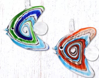 Lampwork tropical fish pendant, 1 pc, 50x35mm glass charm