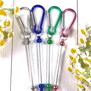 5 beadable blank bag charms with carabiner clip, beadable metal keychain blank bar, add a bead backpack charm, for DIY gifts (C0154)